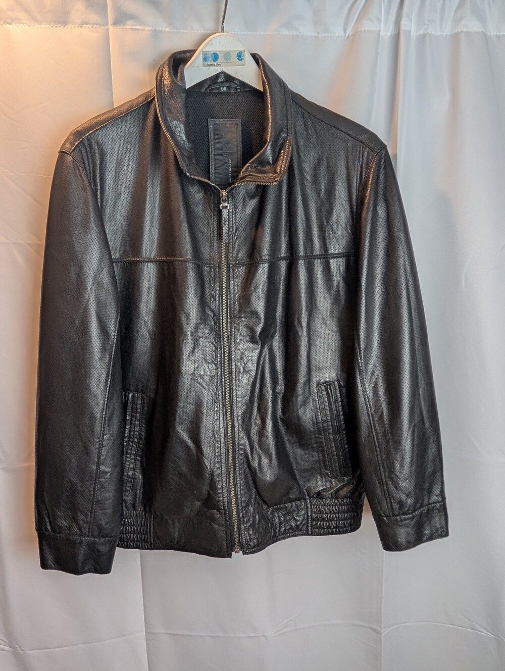 Trapper Masterpiece Men's Black Leather Perforated Bomber Jacket Size US 40 Medi